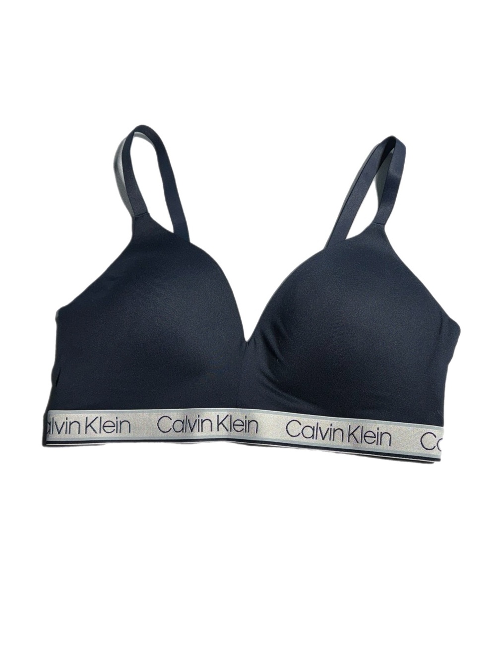 Calvin Klein Lightly Lined Triangle Wireless Bra Navy Logo Band NWT M
